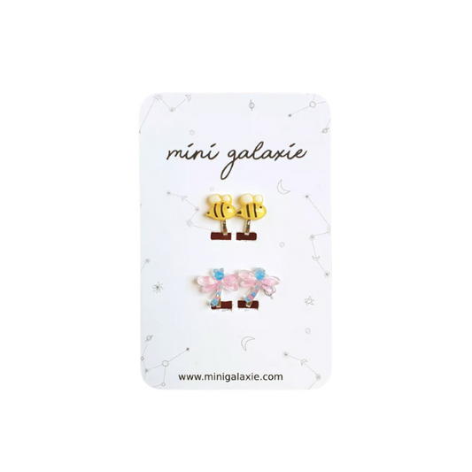 Boucles d'oreilles Clips - abeille et libellule