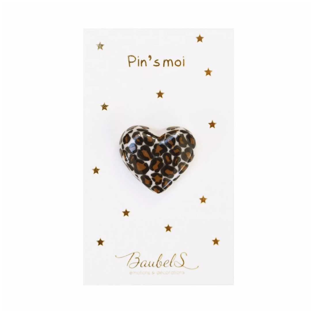 Pin’s Coeur léopard marron & noir - Porcelaine