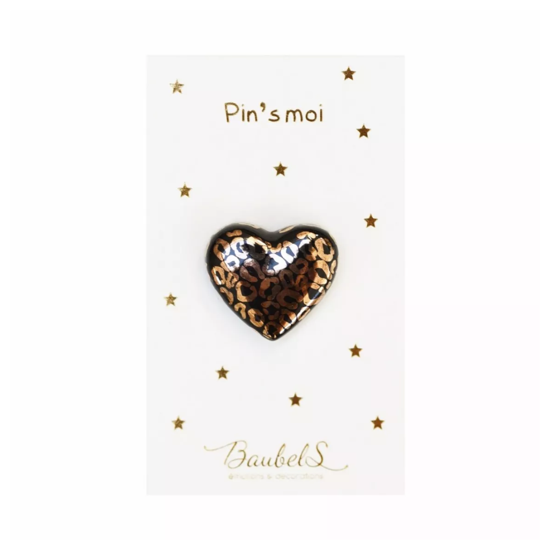 Pin’s Coeur léopard noir & doré - Porcelaine