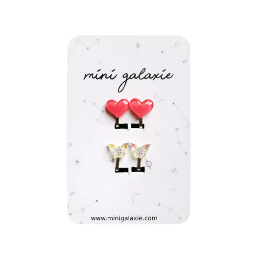 Boucles d'oreilles Clips - cœurs roses et papillons