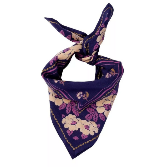 Petit foulard  “fleurs indiennes” Nur Violine Indigo - Bonheur du jour