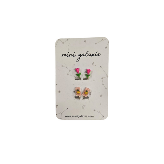 Boucles d'oreilles Clips fantaisie pour enfant - Rose et ananas