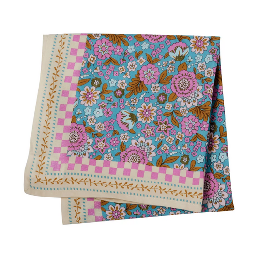 Foulard fleurs indiennes Amaia turquoise - Bonheur du jour