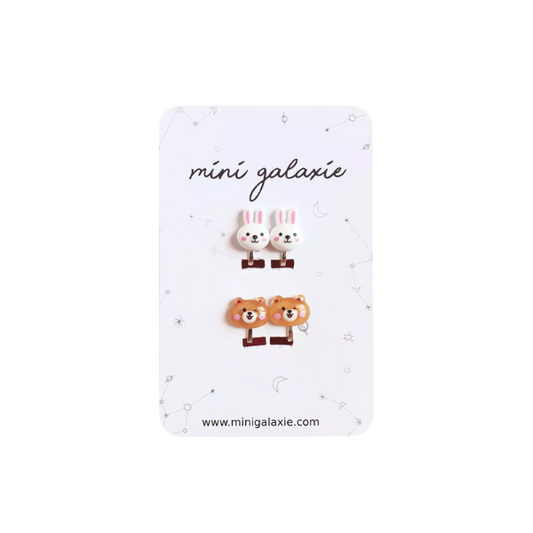 Boucles d'oreilles Clips - lapin et ourson