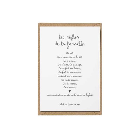 Atelier wagram - Carte citation A6 - Règles de la famille