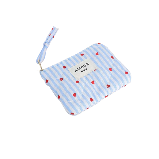 Porte-monnaie - "AMOUR" - Rayé coeur bleu