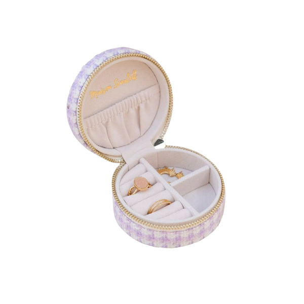 Maison Scarlett - Boîte à bijoux ronde pied-de-poule - Mauve