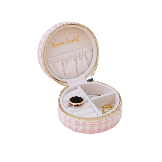 Maison Scarlett - Boîte à bijoux ronde pied-de-poule - Rose